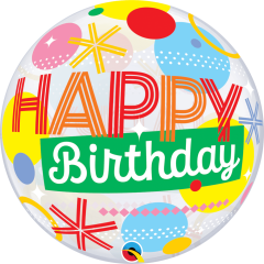 BALAO 22" BUBBLE SIMPLES PC1 BDAY CIRCLES & DOT STRIPES