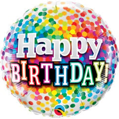 BALAO 09" REDONDO SOLTO BDAY RAINBOW CONFETTI