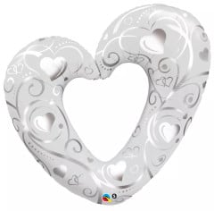 BALAO 14" SHAPE SOLTO HEARTS & FILIGREE PEARL WHITE