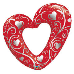 BALAO 14" SHAPE SOLTO HEARTS & FILIGREE RED