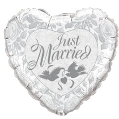 BALAO 18" CORACAO PC1 JUST MARRIED PRL WHITE&SILVER