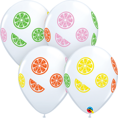 BALAO 11" R BRANCO PC50 RODELAS DE FRUTAS COLORIDAS