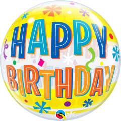 BALAO 22" BUBBLE SIMPLES PC1 BDAY FUN & YELLOW BANDS