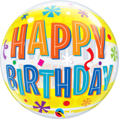 BALAO 22" BUBBLE SIMPLES PC1 BDAY FUN & YELLOW BANDS