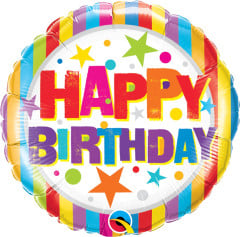 BALAO 18" REDONDO PC1 BDAY STRIPES & STARS