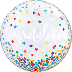 BALAO 22" BUBBLE SIMPLES PC1 CONGRATULATIONS CONFETTI STARS