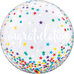 BALAO 22" BUBBLE SIMPLES PC1 CONGRATULATIONS CONFETTI STARS