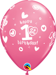 QX PARTY BALLOON PKG PRINT PC6 11" R 1STBIRTHDAY-MENINA