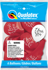 BALAO QUALATEX 11" ESTAMPADO - PACOTE FESTIVO COM 6 UNIDADES - I LOVE YOULETRAS