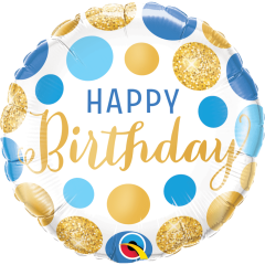 BALAO 18" REDONDO PC1 BDAY BLUE & GOLD DOTS