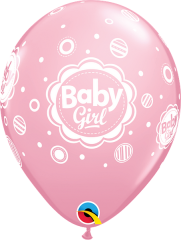 BALAO 11" R ROSA PC50 BABY GIRL-BOLINHAS POLKA