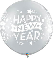 BALAO 30" R PRATA PC2 HAPPY NEW YEAR-PONTOS