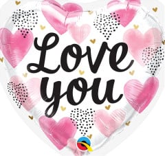 BALAO 18" CORACAO PC1 LOVE YOU PINK WATERCOLOR HRTS
