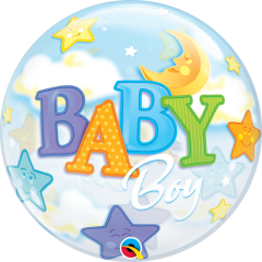 BALAO 22" BUBBLE SIMPLES PC1 BABY BOY MOON & STARS