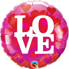 BALAO 18" REDONDO PC1 LOVE HEARTS & GLITTER
