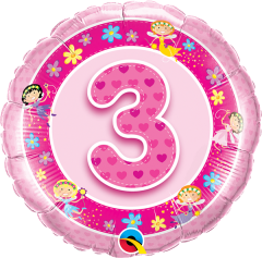 BALAO 18" REDONDO PC1 3 ANOS ROSA FADAS
