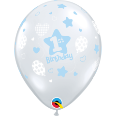 BALAO 11" R DIAMANTE TRAN PC50 1ST BDAY SOFT PATTERNS-BOY