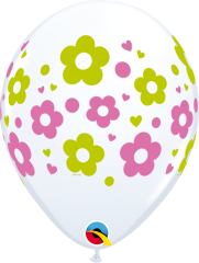 BALAO 11" R BRANCO PC50 MARGARIDAS, PONTOS E CORACOES
