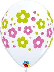 BALAO 11" R BRANCO PC50 MARGARIDAS, PONTOS E CORACOES