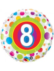 BALAO 18" REDONDO PC1 8 ANOS BOLINHAS COLORIDAS