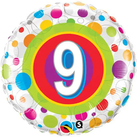 BALAO 18" REDONDO PC1 9 ANOS BOLINHAS COLORIDAS
