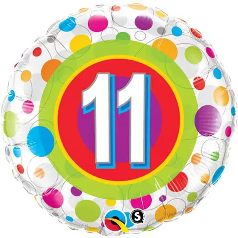 BALAO 18" REDONDO PC1 11 ANOS BOLINHAS COLORIDAS
