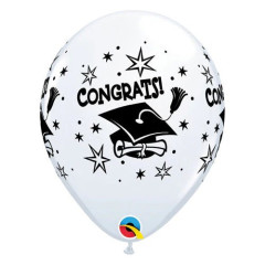 BALAO 11" R BRANCO PC50 CONGRATS!-CHAPEU