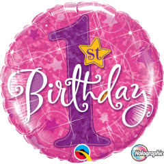 BALAO 18" REDONDO HOL PC1 1ST BDAY STARS PINK