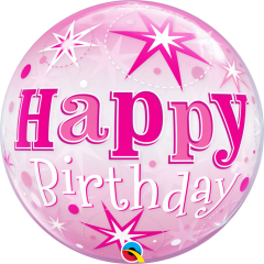 BALAO 22" BUBBLE SIMPLES PC1 BDAY PINK STARBURST SPARKLE