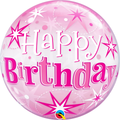 BALAO 22" BUBBLE SIMPLES PC1 BDAY PINK STARBURST SPARKLE