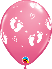 BALAO 11" R ROSA MEX PC50 PEGADAS DE BEBE E CORACOES