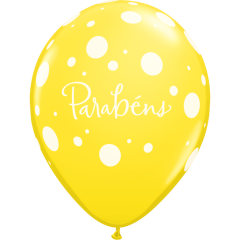 BALAO QUALATEX 11" ESTAMPADO - PACOTE FESTIVO DOTS COM 6 UNIDADES - PARABENS