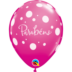 BALAO QUALATEX 11" ESTAMPADO - PACOTE FESTIVO DOTS COM 6 UNIDADES - PARABENS