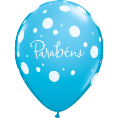 BALAO QUALATEX 11" ESTAMPADO - PACOTE FESTIVO DOTS COM 6 UNIDADES - PARABENS