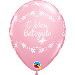 BALAO 11" R ROSA PC50 O MEU BATIZADO BUTTERFLY