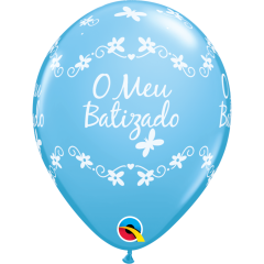 BALAO QUALATEX 11" ESTAMPADO - PACOTE FESTIVO AZUL COM 6 UNIDADES - O MEU BATIZADO - BORBOLETAS