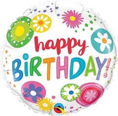BALAO 18" REDONDO PC1 BIRTHDAY-FLORAL E CIRCULOS