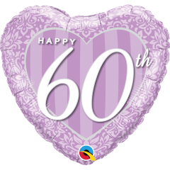 BALAO 18" CORACAO PC1 HAPPY 60TH DAMASK HEART