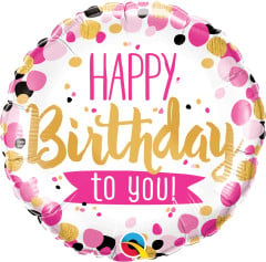 BALAO 18" REDONDO PC1 HAPPY BDAY TO YOU PINK & GOLD