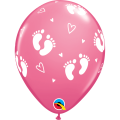 BALAO QUALATEX 11" ESTAMPADO - PACOTE FESTIVO COM 6 UNIDADES - BABY FOOTPRINTS - PEGADAS BEBE