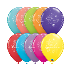 BALAO QUALATEX 11" ESTAMPADO - PACOTE FESTIVO COM 6 UNIDADES - CONGRATULATIONS - PARABENS