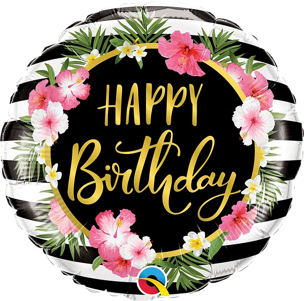 BALAO 18" REDONDO PC1 BIRTHDAY-LISTRAS E HIBISCOS