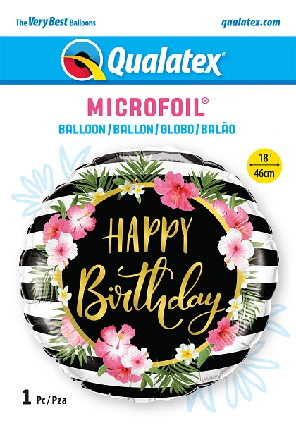 BALAO 18" REDONDO PC1 BIRTHDAY-LISTRAS E HIBISCOS