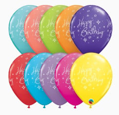 BALAO R QUALATEX 11" ESTAMPADO - PACOTE FESTIVO  COM 6 UNIDADES - FELIZ ANIVERSARIO - HAPPY BIRTHDAY