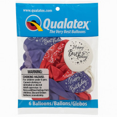 BALAO R QUALATEX 11" ESTAMPADO - PACOTE FESTIVO  COM 6 UNIDADES - FELIZ ANIVERSARIO - HAPPY BIRTHDAY