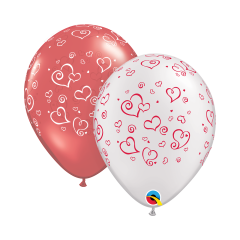 BALAO 11" R SORT ESP PC50 SWIRL HEARTS (WHT/RED)