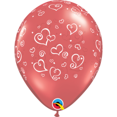 BALAO 11" R SORT ESP PC50 SWIRL HEARTS (WHT/RED)