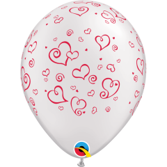 BALAO 11" R SORT ESP PC50 SWIRL HEARTS (WHT/RED)