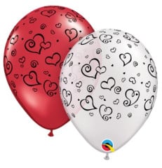 BALAO 11" R RUBI/PRL BRAN PC50 CORACOES E ESPIRAIS