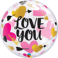 BALAO 22" BUBBLE SIMPLES PC1 LOVE YOU HEARTS & ARROWS